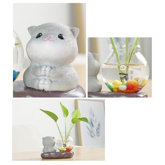 Tierfigur mit Vase, Teetisch, Mini-Blumenvase, Keramik, Hirsch und Katze mit Hydrokultur-Pflanzgefäß aus Glas für Zuhause, Schlafzimmer, Wohnzimmer, Dekoration