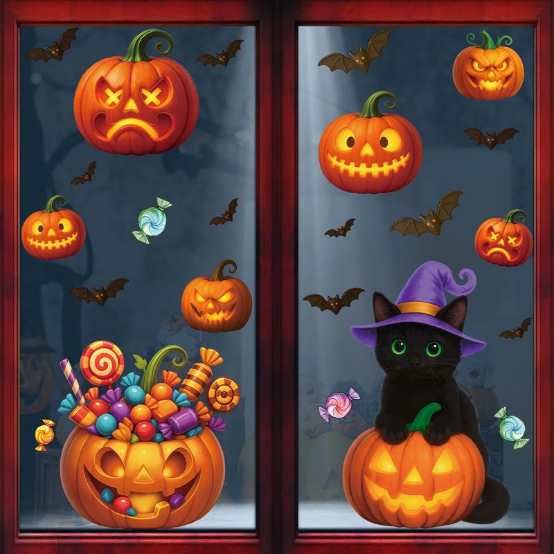 1 Set Watercolour Hand Painted Halloween Pumpkin Ghost Visible Window Home Decoration Window Stickers Family Wall Stickers