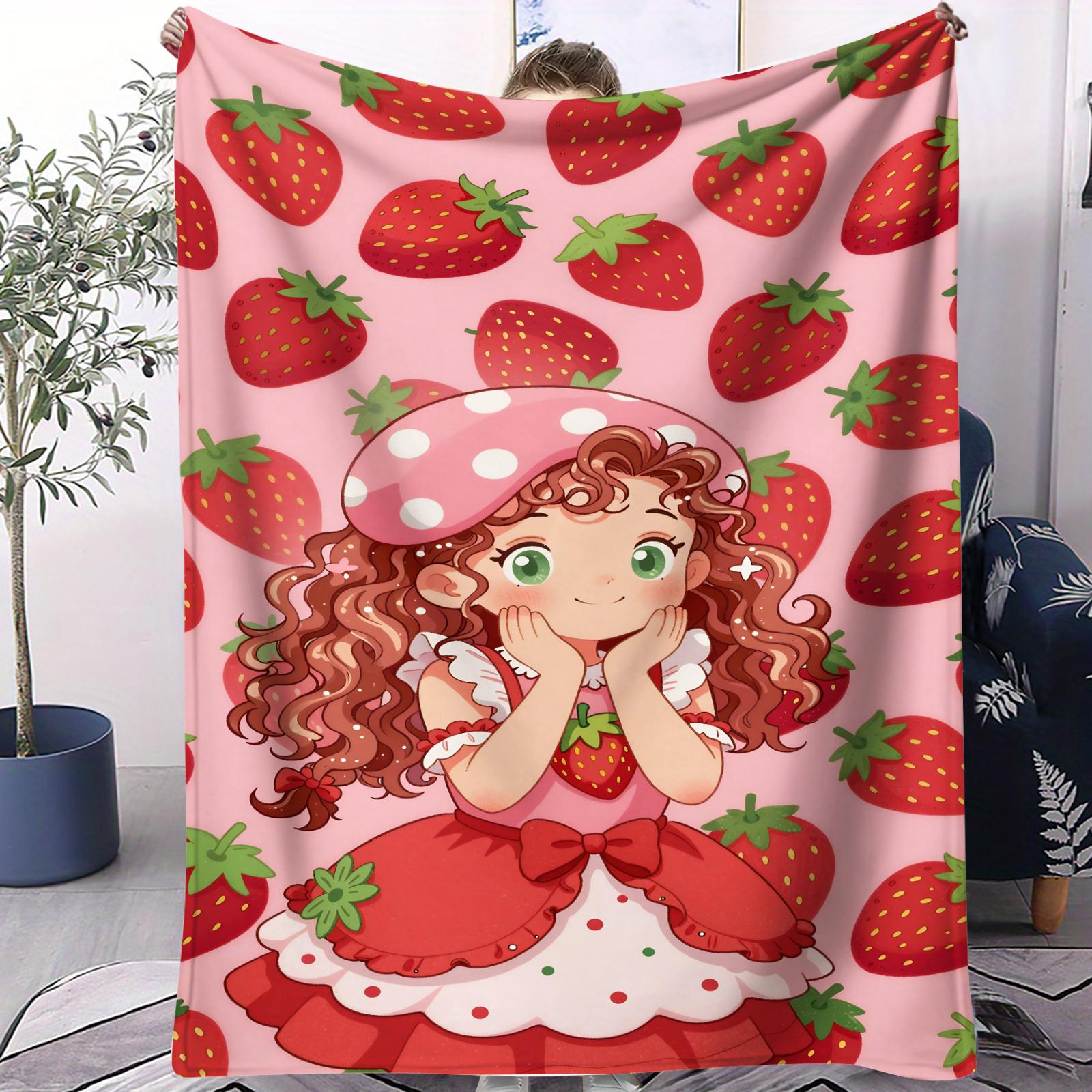 

Cartoon SStrawberry Shortcake Throw Soft Flannel Cover Blanket Warm Knee SkinFriendly Throw for Sofa Office Bed All Season 70x100cm