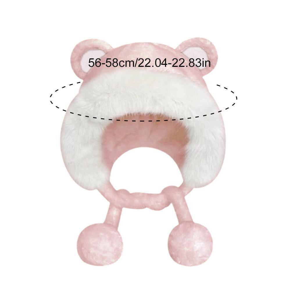 Bear Two-color Ear Plush Hat Cute Korean Style Lei Feng Hat Warm Winter Bucket Hat Fluffy Soft Ear Protection Hat Women