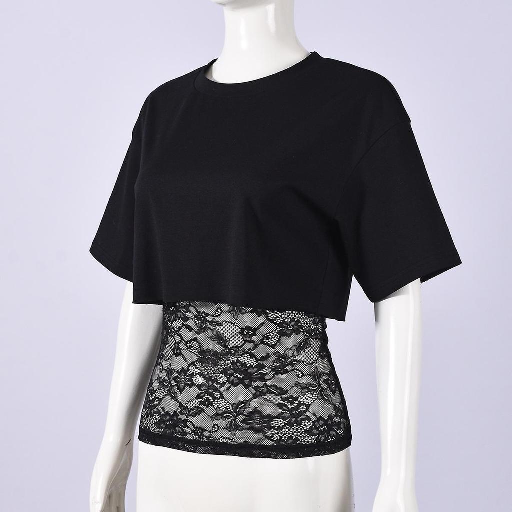 Autumn 2025 European & American Loose Cropped Elastic Round Neck Women's Two-Piece Top