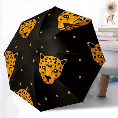 1pc Leopard Spots Automatic Open/close, All-Season Portable Folding Umbrella, Travel, Everyday, Formal Events - Compact Luxury Parasol, Outdoor Access
