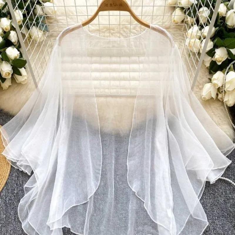 Women's Beach Cover Up Sheer Chiffon Flare Sleeve Top