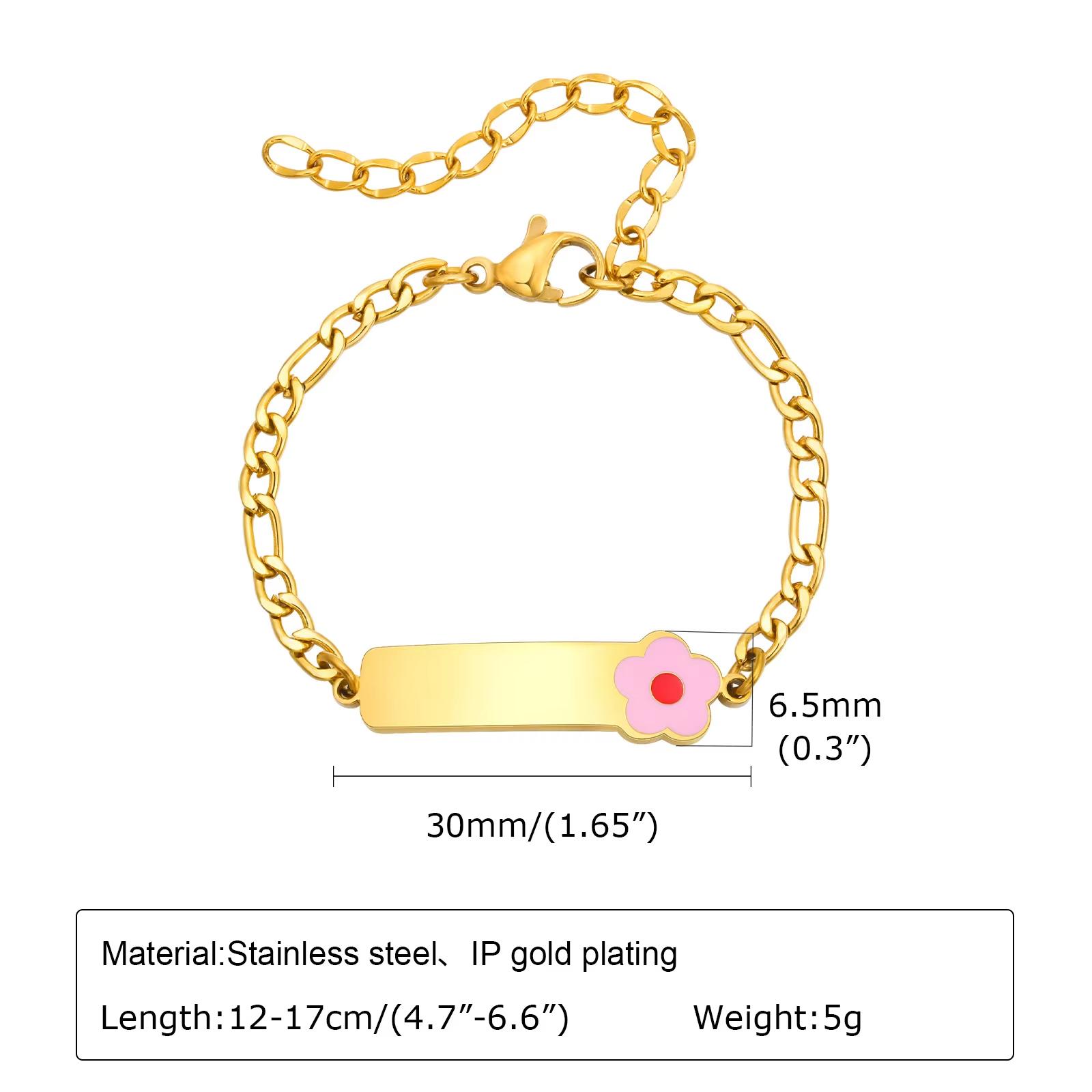

Vnox Personalized Stainless Steel Free Engraved ID Name Bracelet, Daisy Sunflower DIY Bracelet, Birthday Gift for Children