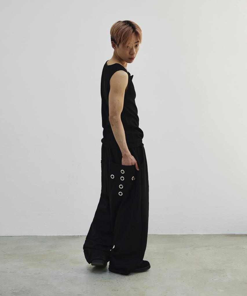 SCALLYWAG Summer Mega Wide Eyelet Training Pants [Black]