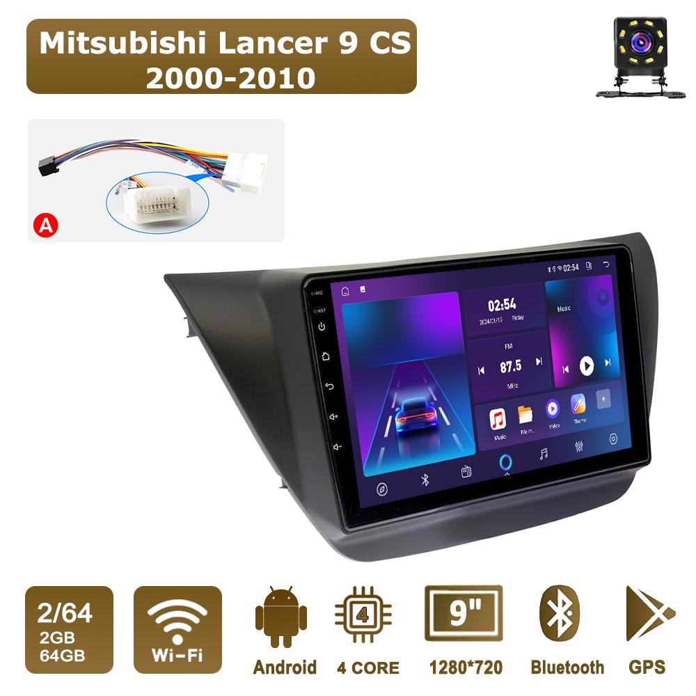 

Автомобильная магнитола Android Car-Play для Mitsubishi Lancer 9 CS 2000-2010 Мультимедийный проигрыватель Головное устройство Стерео Навигация GPS BT WIFI, 2+64 ГБ A чёрный