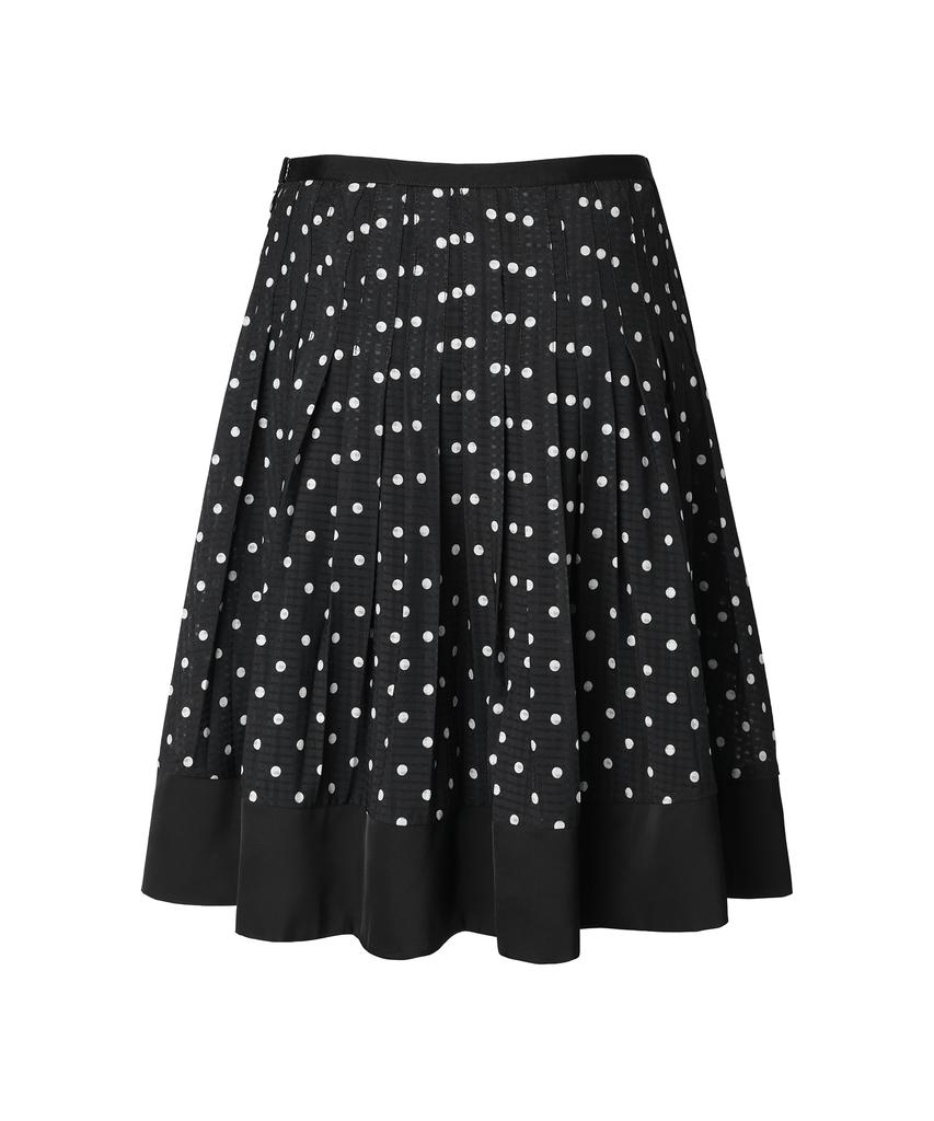Mileko Dot Pleated Satin Skirt Black