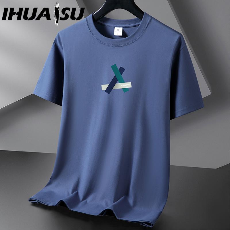 

Футболка с коротким рукавом IHUASU из хлопка, мужская модная свободная рубашка с коротким рукавом, напечатанная сострадательная рубашка XXXXXXL темно-синий