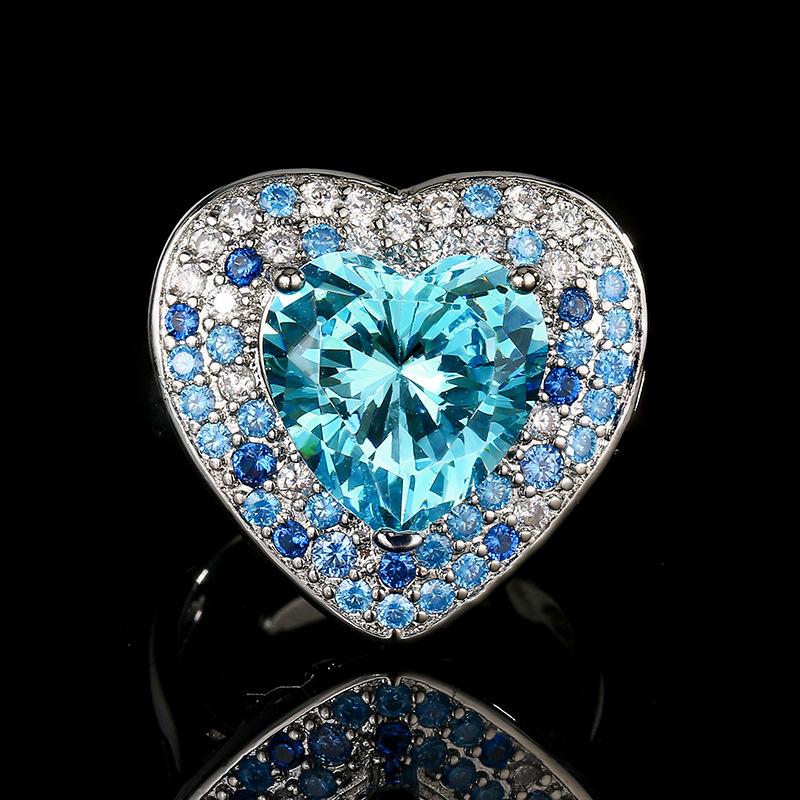 Jewelry Set Jewelry Classic Ocean Heart Earrings Necklace Ring Aquamarine Women