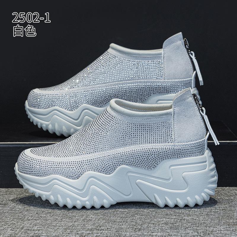 Thick-soled Muffin Rhinestone Casual Shoes Spring and Autumn New Small Light Breathable Dad Shoes