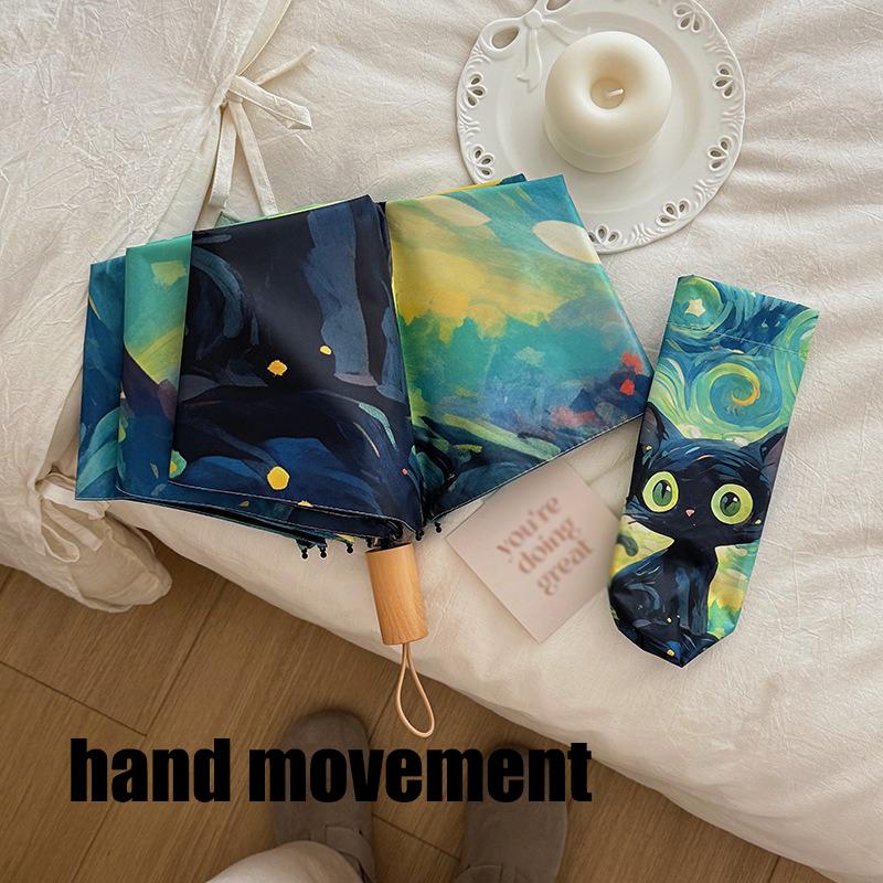 Blue Green Purple Powder Cat Cartoon Fold Umbrella Fully Automatic Umbrella Women'S Dual-Purpose Sun Umbrella Portable Umbrella