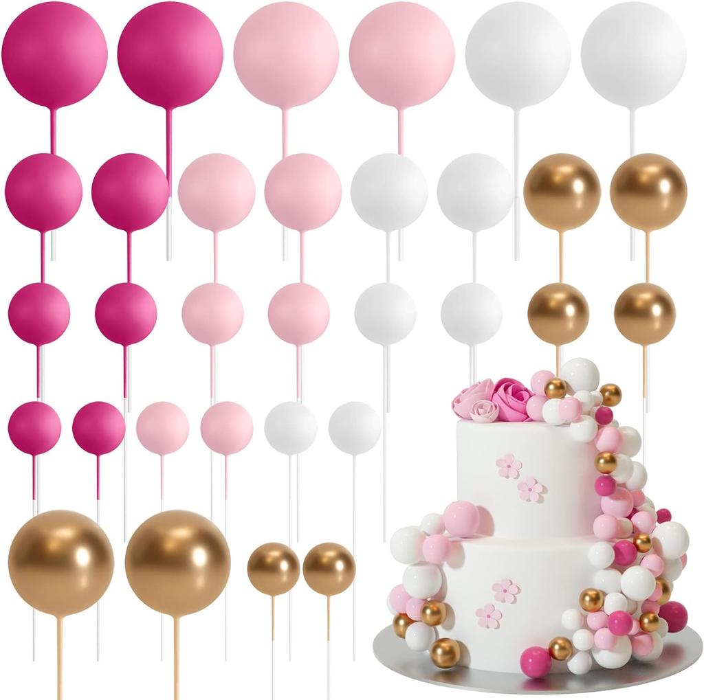 32Pcs Christmas Ball Cake Topper Decorations Foam Balls Cake Picks Cake Topper Balls Cake Decorations for Wedding Party Birthday