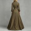 Women Long Sleeve Shirt Dress High Waist Flared Maxi Dress Button Down Front Collared Casual Dress with Pockets