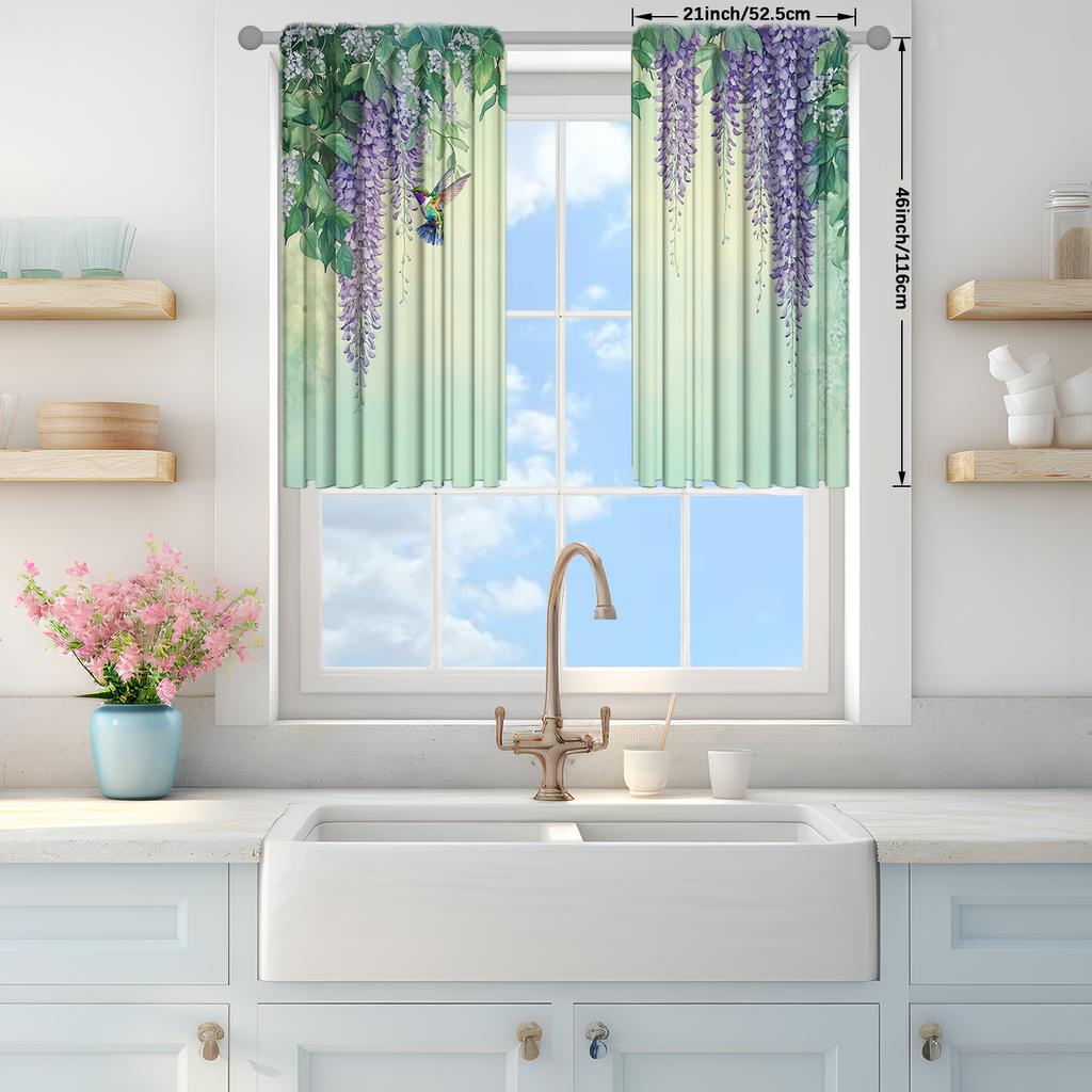 2pcs Wisteria Sinensis Printed Curtain for Home Decor - Rod Pocket Window Treatment for Bedroom   Office   Kitchen