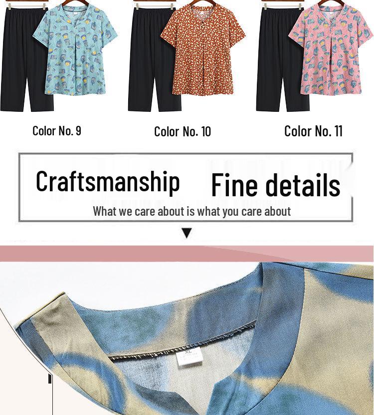 Summer Print Two-Piece Set for Middle-Aged and Elderly Women: Short-Sleeved Top and Grandma Style Outfit