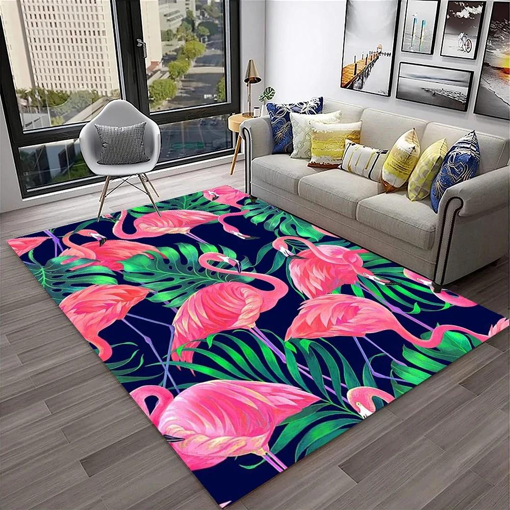 Flamingo Flower Tropical Leaves Pattern Carpet Floor Mat Non-slip Floor Mat Rug for Home Living Room Bedroom Sofa Doormat Decor