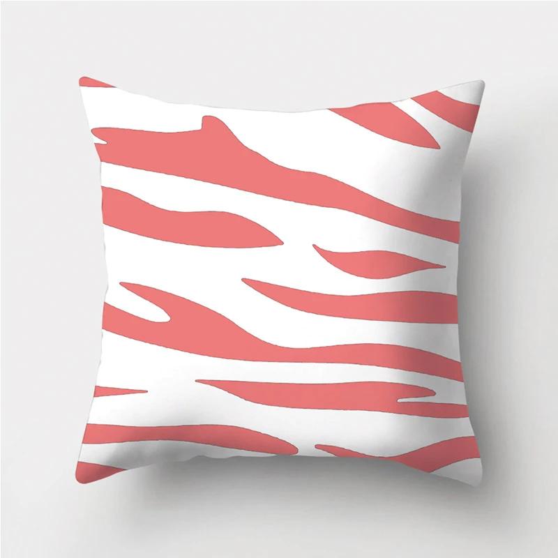 Coral Red Geometric Stripe Printed Pattern Polyester Cushion Cover for Home Living Room Sofa Decoration Throw Pillow Pillowcase
