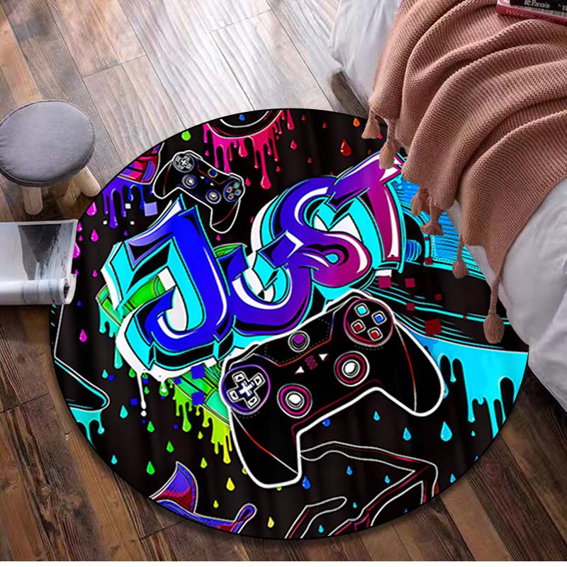 1Pc Gaming Controller Circular Print Rug - Home Decoration Carpet For Living Room Bedroom Flooring Computer Chair Area Rug