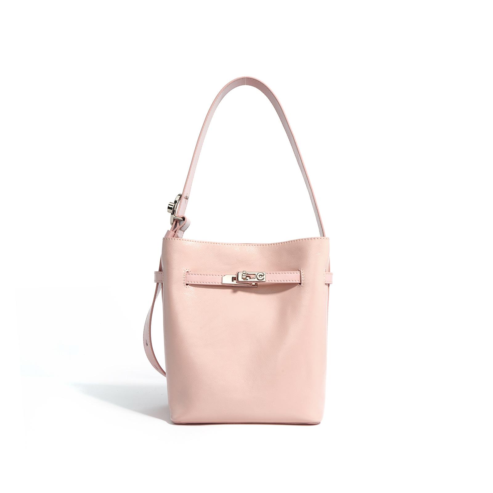 

Zheng Liyuan Bucket Bag Niche Large Capacity Oil Wax Leather Shoulder Bag Crossbody Bag Casual Small Bag Women розовый
