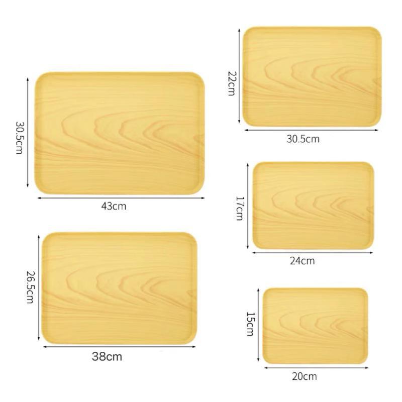 Wood Grain Plastic Food Serving Tray Stackable Dessert Fruit Tray Tea Tray Large Capacity Storage Tray Kitchen Stoage Organizer