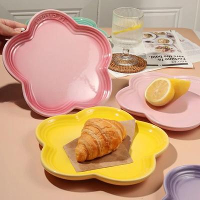Cool Rainbow Plum Blossom Plate 23cm Ceramic French Petal Plate 9-inch Shallow Home Furnishings Trays