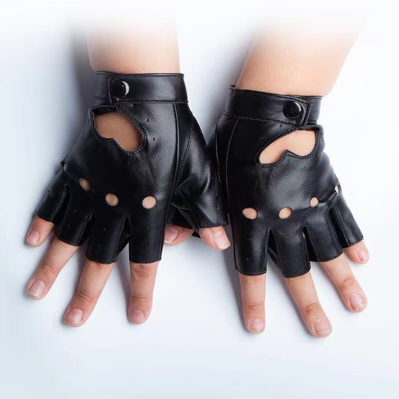 Nightclub Pole Dance Performance Gloves Female Patent Leather Half Fingered Star Dress PU Imitation Leather Peach Heart Rivet Street Dance