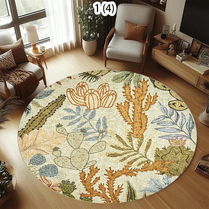 

Botanical Floral Pattern Round Area Rug Soft Non-Slip Decorative Carpet for Living Room Bedroom Nursery Modern Home Accent Rug 80cm x 80cm