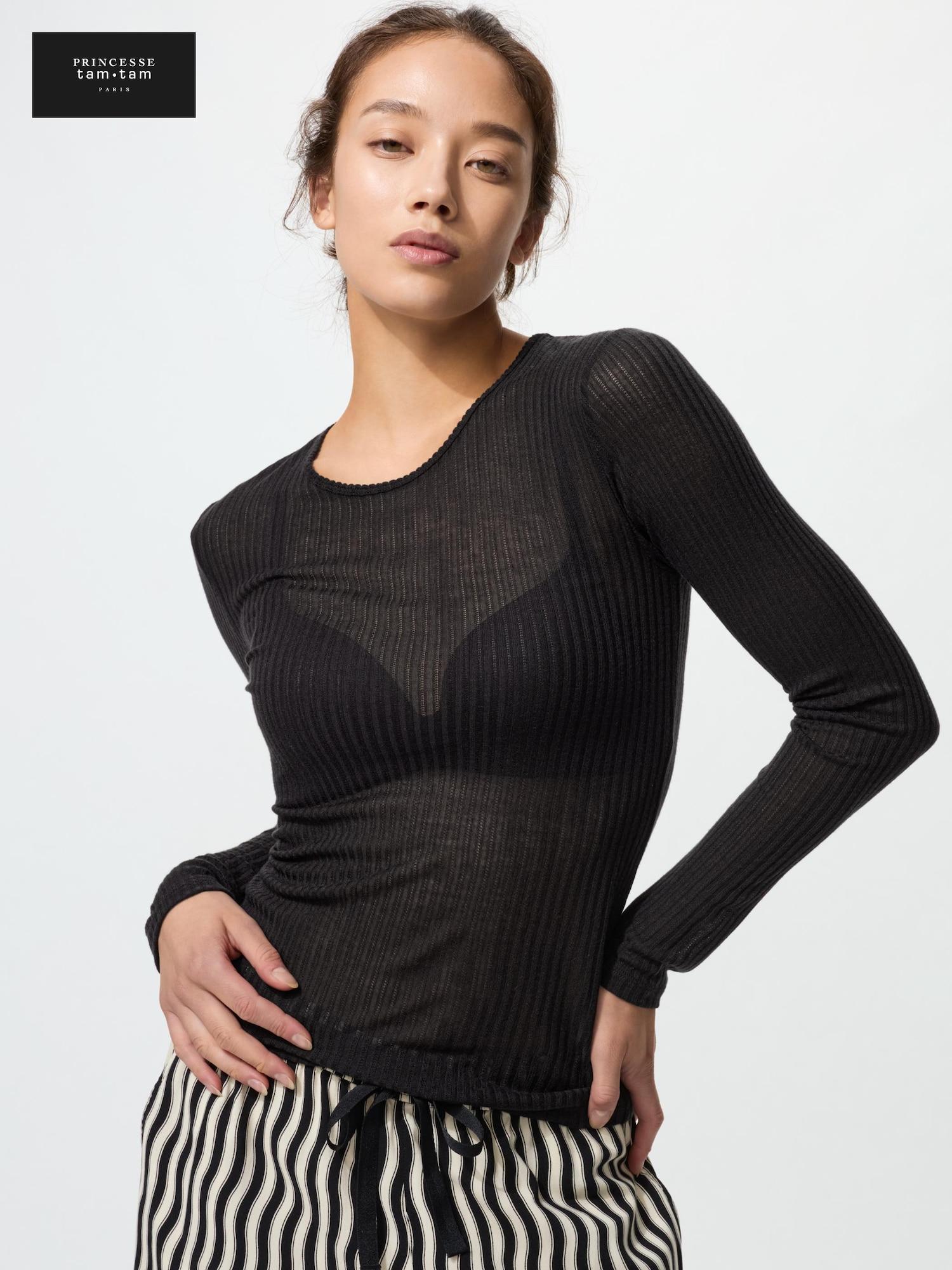 

Uniqlo HeaTTech Кашемировая Смесь Футболка с Заостренным Вырезом 09 BLACK/M