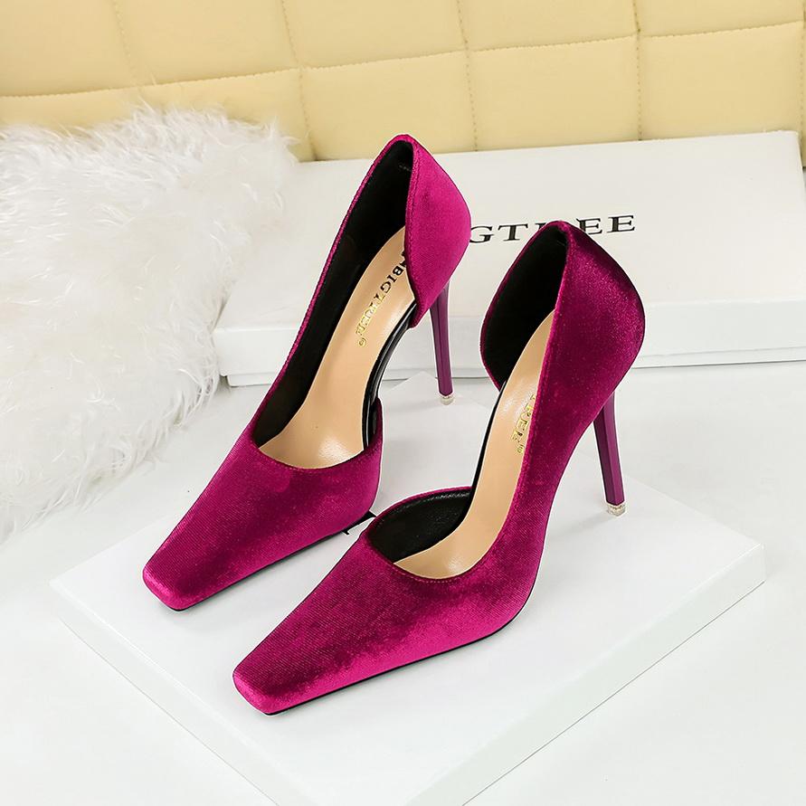 Women's Banquet High Heels Slim Heels Shallow Mouth Square Head Side Hollow Single Shoes