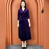 Women's Plus Size Printed Velvet Dress Autumn Loose V-neck A-line Long Casual Dress