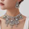 Exaggerated Indian-Style Rhinestone Tassel Necklace & Retro Ethnic Earrings Set