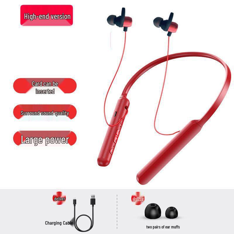 Ultra-Long Standby 5.1 Bluetooth Neckband Headphones with Card Slot & Heavy Bass, Compatible with Huawei, OPPO, Vivo, Apple.