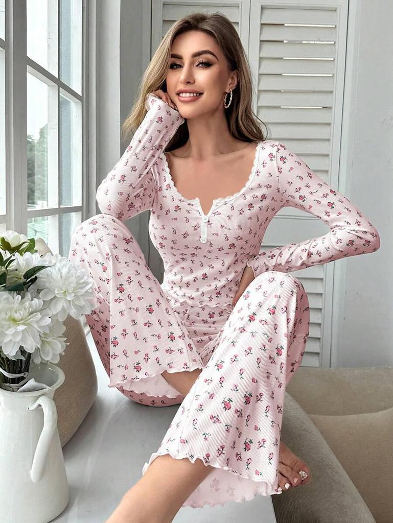 European & American Style Autumn/Winter Sexy Casual Long Sleeve Pajama Set for Women