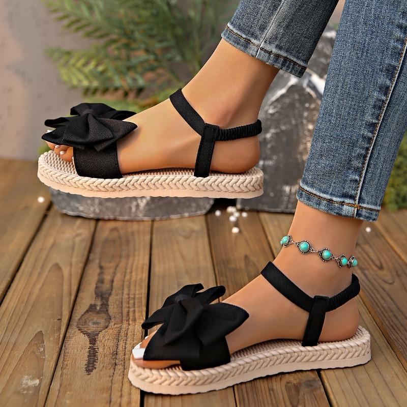 Women Anti-slip Trend Sandals New Style Summer Lightweight Sandals Beach Casual Slippers Outdoor Bow Tie Flat Shoes Home