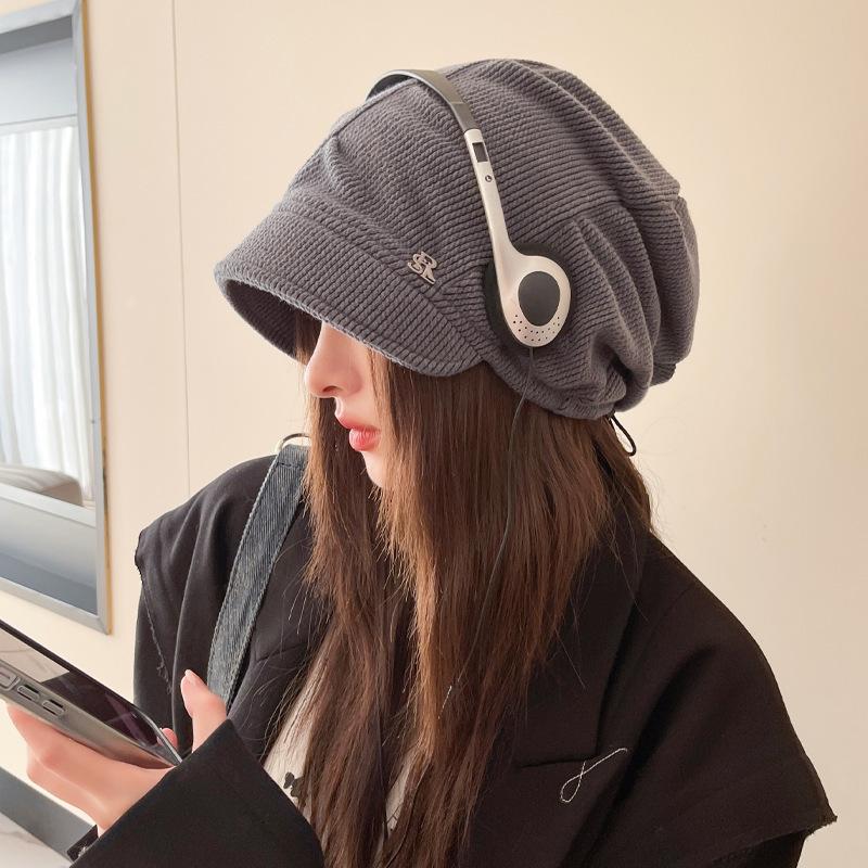 Spring and Autumn Thin Hat Women's Big Head Circumference Show Face Small Baotou Hat Casual Versatile Stacking Hat Warm Cold Hat
