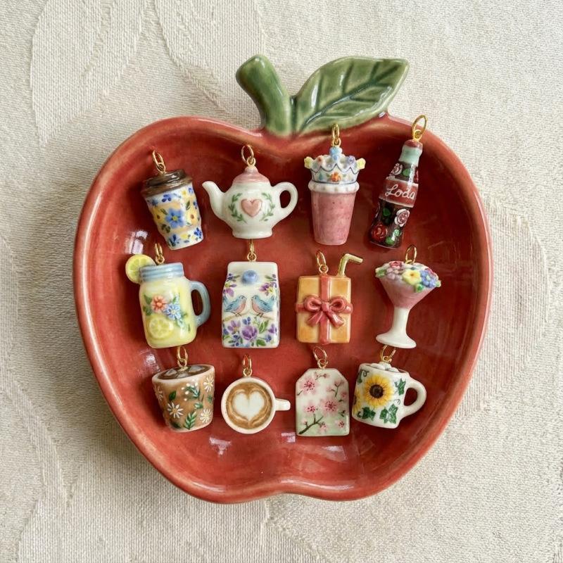 Mini Copper Food Drink Charms Coffee Cup Teapot Pendant For Diy Necklace Bracelet Earring Jewelry Making Supplies