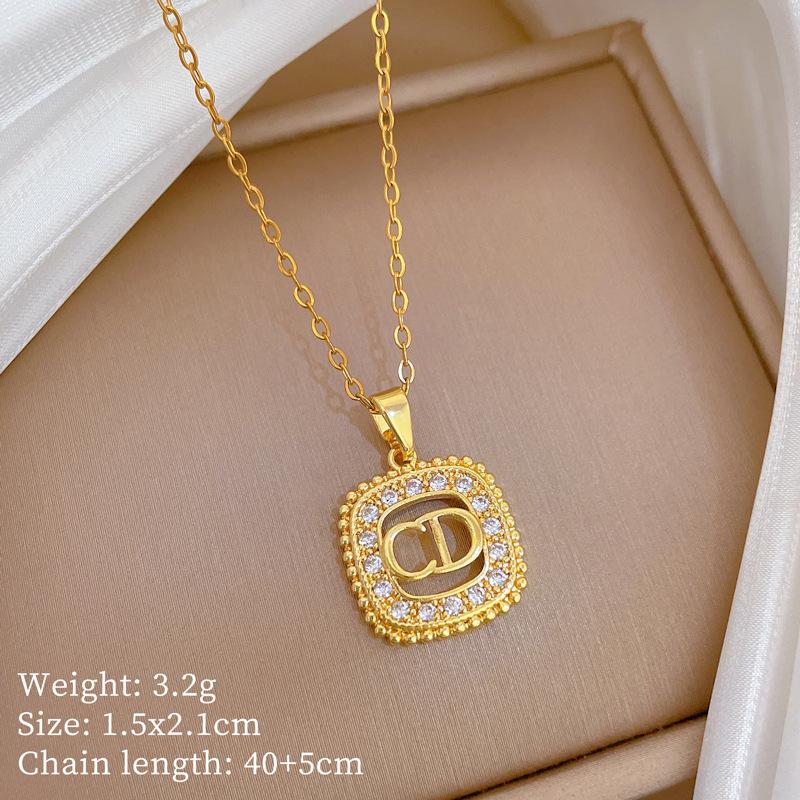 Kupfer-Mikro-Intarsien Leichter Luxus Mode Persönlichkeit Temperament Wunderschöne Voll-Diamant-Halskette Damen Vielseitige Schlüsselbein-Kette Titanstahl