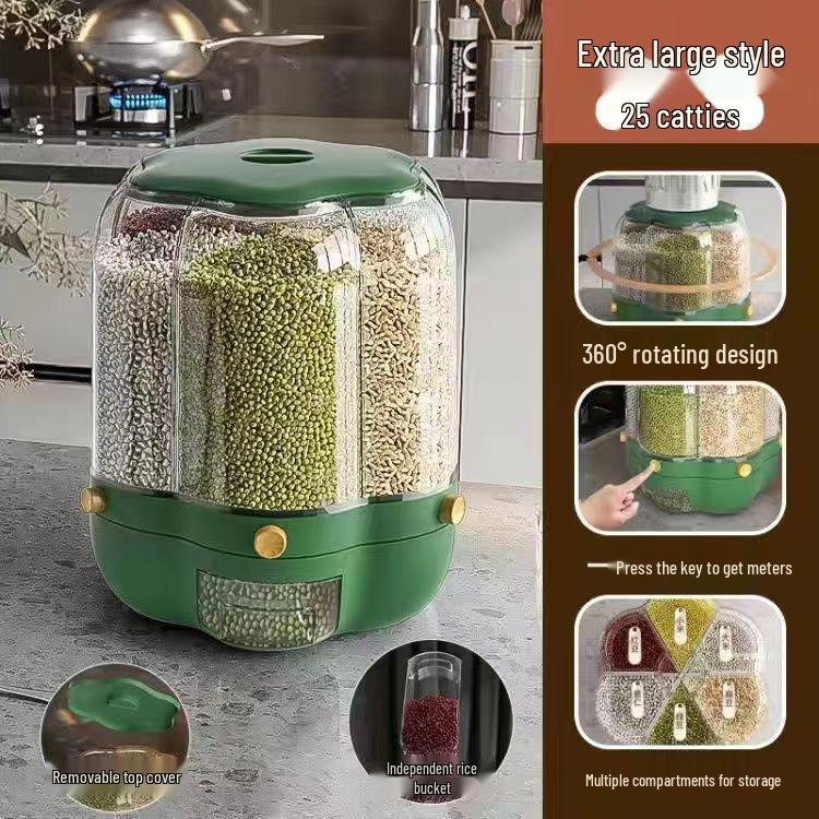 Вращающийся дозатор риса Контейнер для хранения защищенный от насекомых и влаги с разделенными отсеками для зерна 3360₽