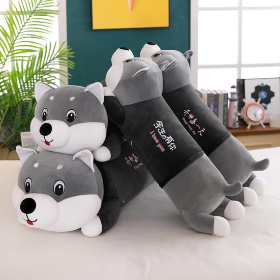 Cute Husky Plush Pillow with Sweet Messages Soft Stuffed Animal Huggable Floppy Dog Doll Emotional Support Gift