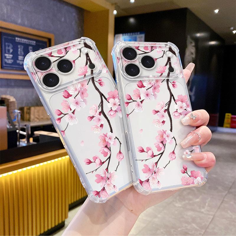 eBay popular full screen peach blossom is suitable for Apple 17 transparent case iPhone AIR four corners anti-drop mobile phone case 16pm