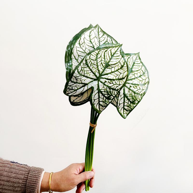 6 Stück Caladiumblatt Seidenblumen Blumengesteck Lange Stiele Künstlicher Bund Partydeko Kunstpflanzen Heimdeko Kunstgrün