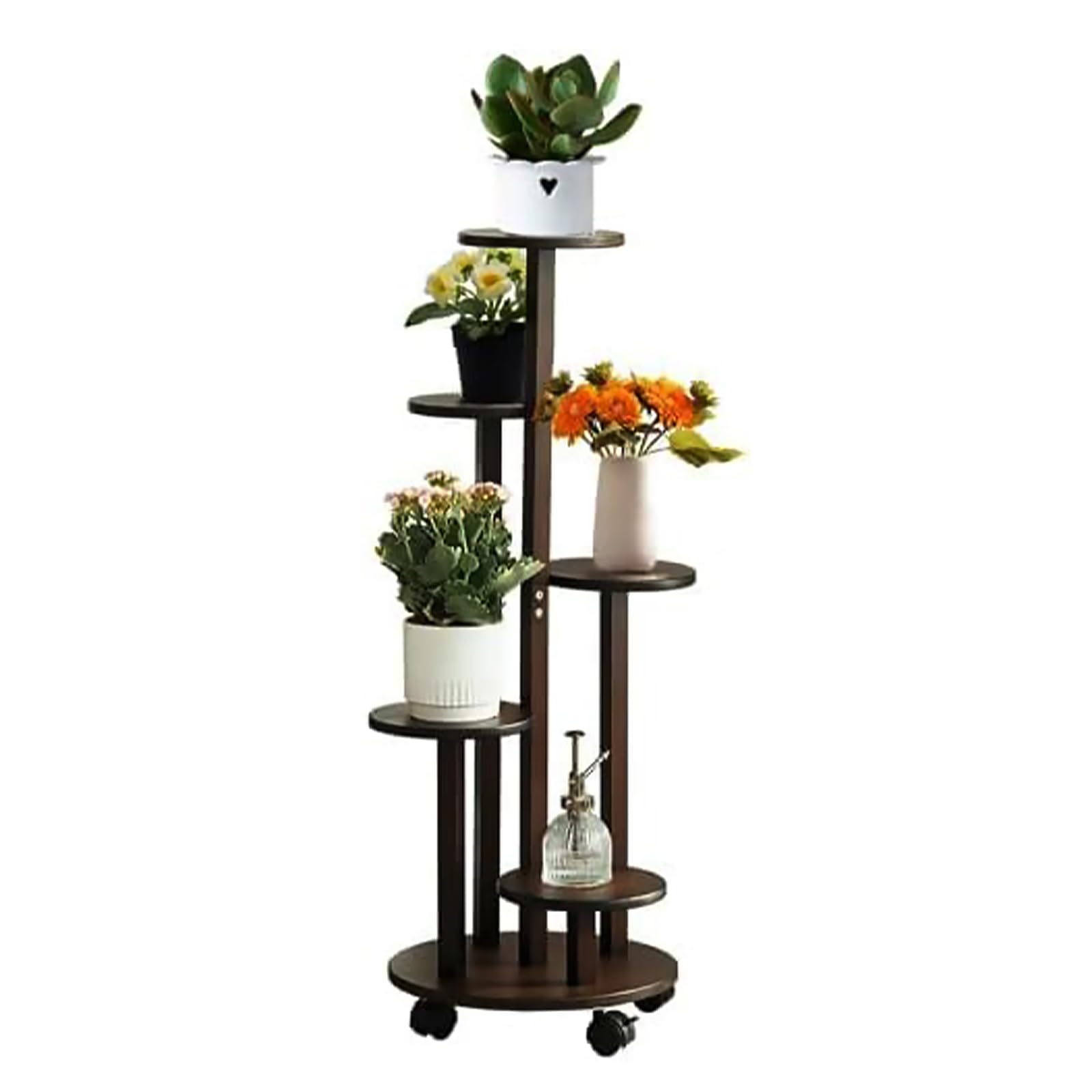 

Дисковый поднос для цветов Гостиная Балкон Зеленый укроп Цветочный горшок Подставка для цветов с колесиками Стеллаж для хранения в помещении Легкая Легко перемещаемая подставка, 5-ярусное хранение, Подставка, коричневый