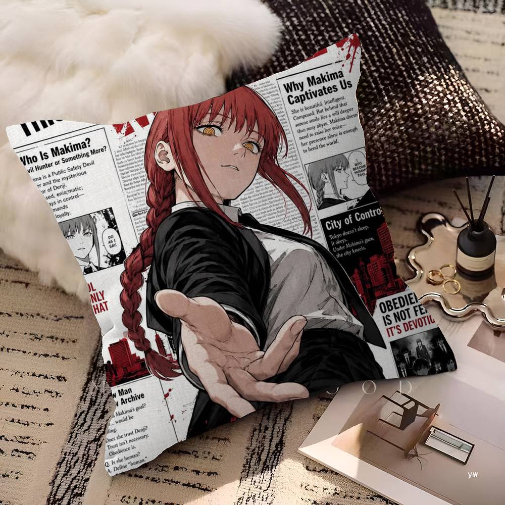 Anime M-Makima Chainsaw Man Cushion Cover Inches Farmhouse Decor Home Throw Pillow Covers for Couch Decorations