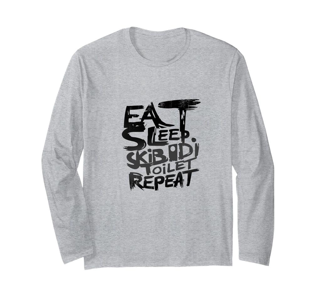 Eat Sleep Skibidi Toilet Repeat Funny Meme Fan Long Sleeve T-Shirt