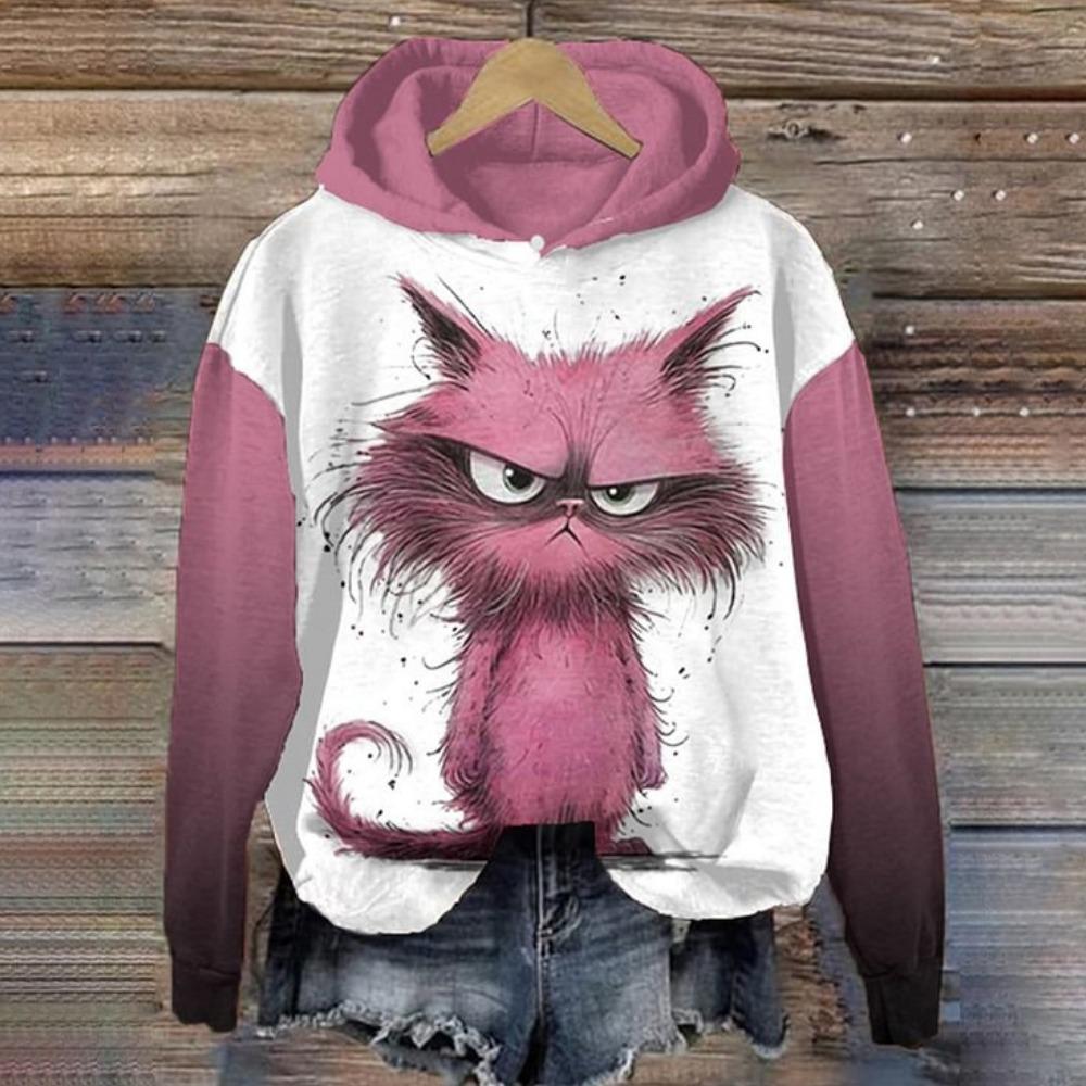 Sudadera con capucha para mujer, divertida sudadera con estampado de animales de gato kawaii para hombre, sudaderas, ropa femenina, jerséis unisex casuales de manga larga