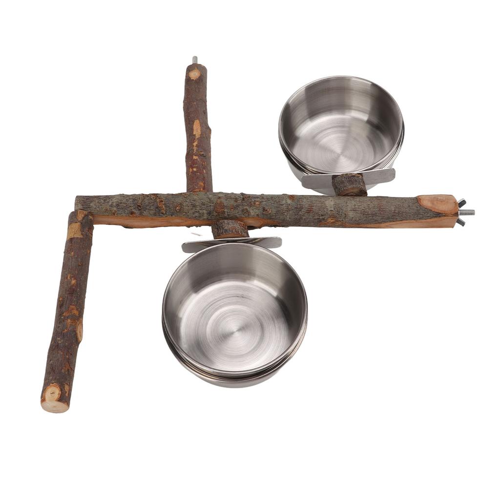 Drewniany stojak z miską ze stali nierdzewnej Zestaw podajnika dla ptaków Stojak na karmę