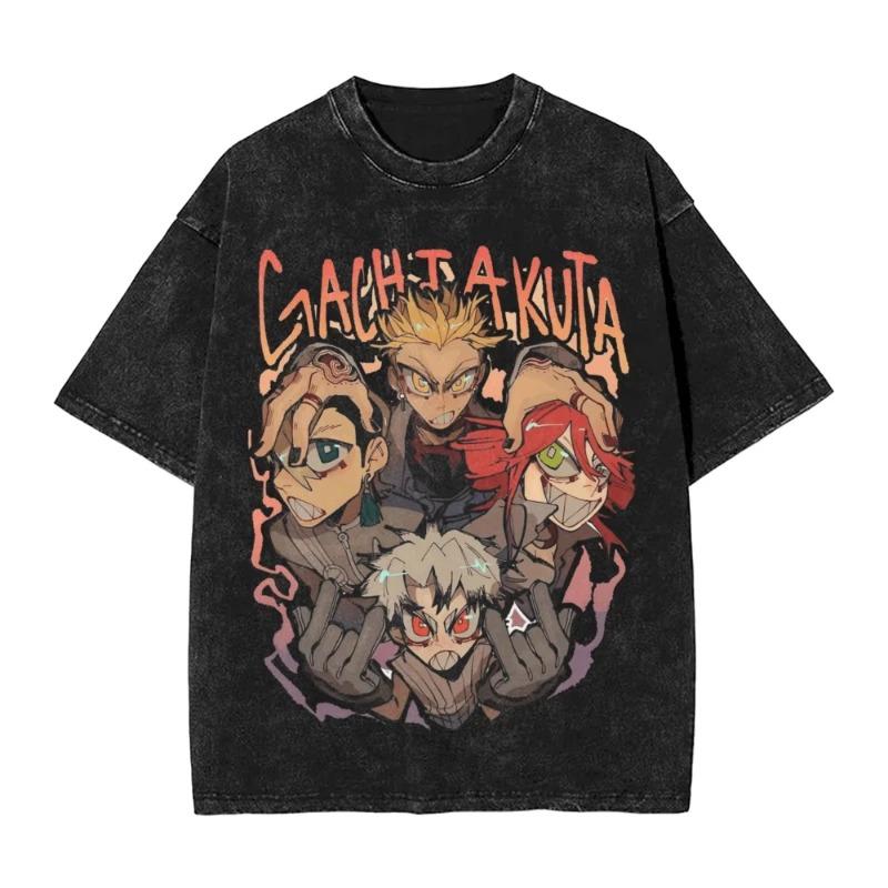 Sommer-Heißverkauf Gachiakuta Gewaschenes Oversized-T-Shirt Herren Anime Y2K Lässiges T-Shirt Strand Rundhals Mode Locker Waschkleidung Hip Hop Kurze Ärmel