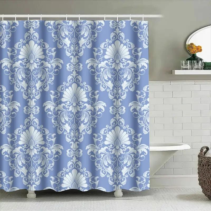 

Blue and white damask shower curtain with waterproof fabric for bathroom decor W90xH180cm