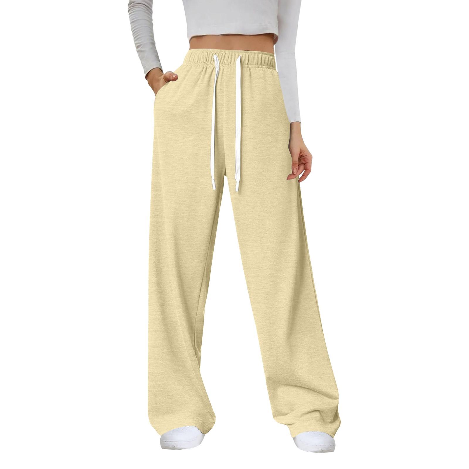 

Женские однотонные свободные повседневные брюки для фитнеса с высокой талией и карманами, спортивные брюки, длинные брюки L бежевый