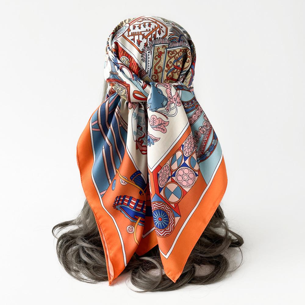 Silk Scarf  Imitation Silk Scarf  Retro High-end Scarf  Tied Hair  Light Breathable  Soft Shawl Scarf
